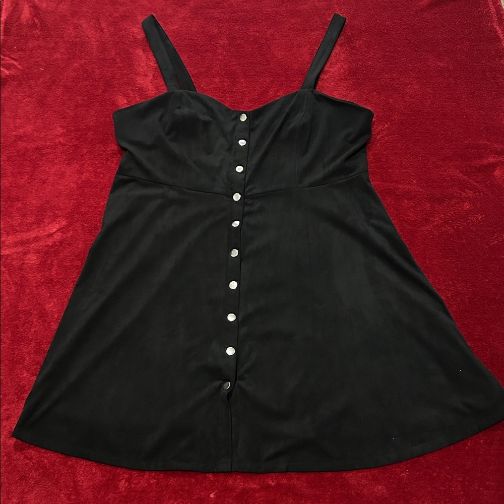 Forever 21 Black Velour Dress – Silver Button Front